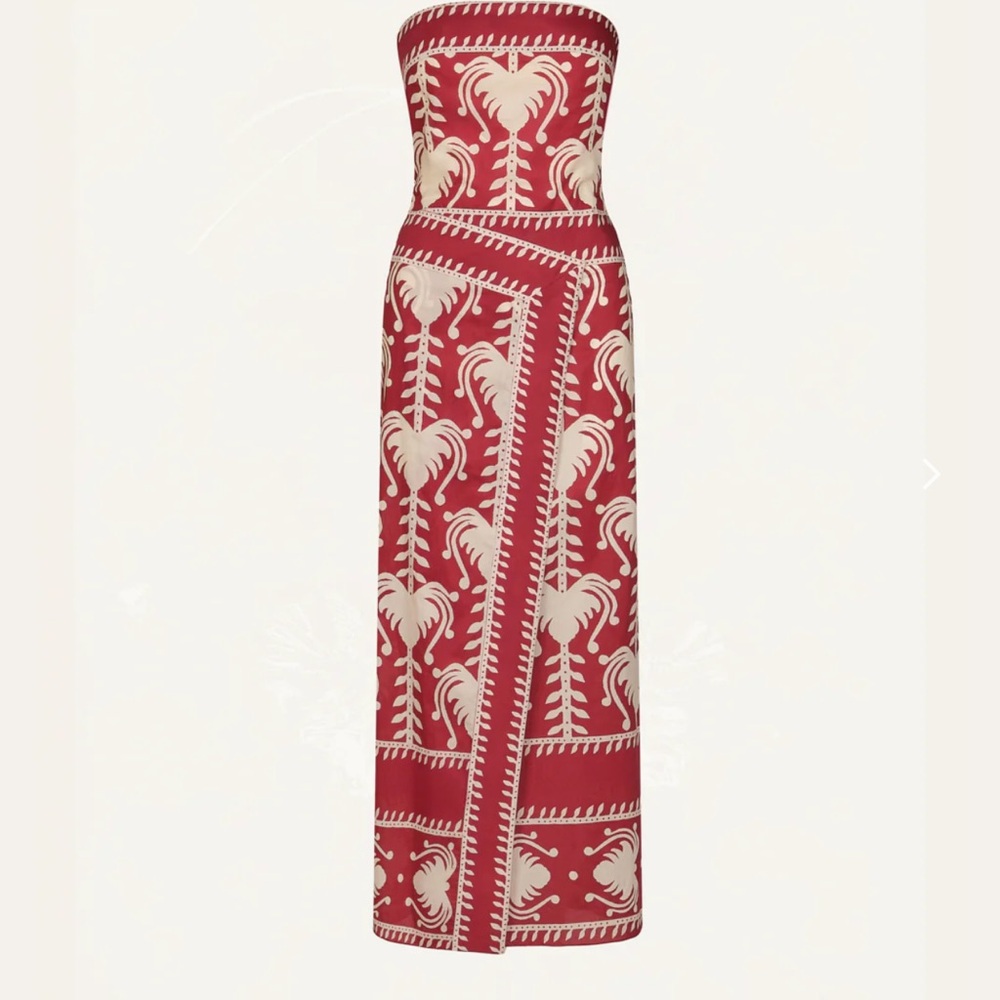 Johanna Ortiz Strapless Dress in Red and Cream